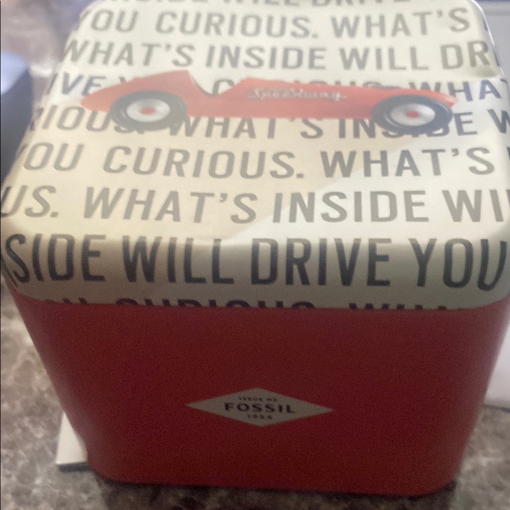 Fossil Red and Cream Decorative Tin